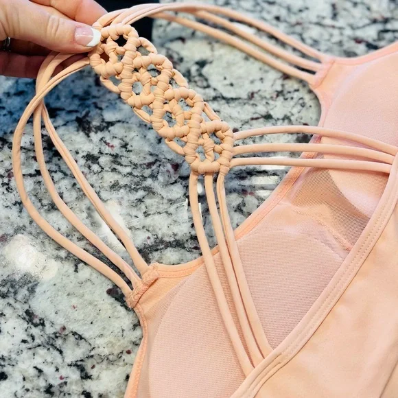 MONO B Dragon Braid Straps Racerback Sports Bra PINK / BLACK SZ SMALL MED LARGE - Picture 7 of 15